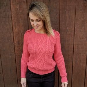 Salmon-coral cable sweater